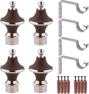 GRIVAN Silver, Brown Rod Rail Bracket, Curtain Knobs, Curtain Hooks Metal
