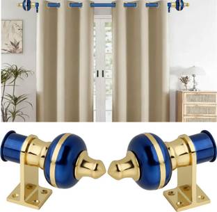 GROWNIX Blue Curtain Knobs, Rod Rail Bracket, Curtain Hooks Metal