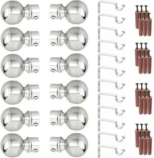 GRIVAN Silver Rod Rail Bracket, Curtain Knobs, Curtain Hooks Metal