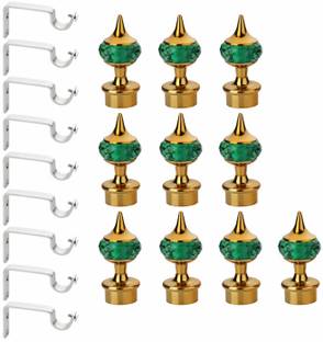 GLOXY Green, Gold Rod Rail Bracket, Curtain Knobs, Curtain Hooks, Curtain Rods Metal
