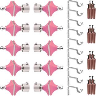 GRIVAN Silver, Pink Rod Rail Bracket, Curtain Knobs, Curtain Hooks Metal