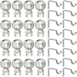 GRIVAN Silver, Grey Rod Rail Bracket, Curtain Knobs, Curtain Hooks Metal
