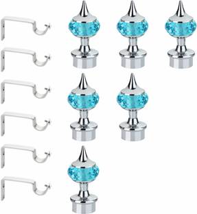 GLOXY Silver, Light Blue Curtain Knobs, Curtain Hooks, Rod Rail Bracket Metal