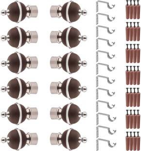 GRIVAN Silver, Brown Rod Rail Bracket, Curtain Knobs, Curtain Hooks Metal