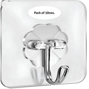 Hirsha 10Nos. Self Adhesive Transparent Waterproof Sticky Hooks for Improvement Utility Curtain Hook