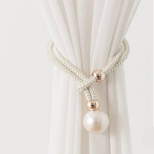 TREXEE Adjustable Braided Rope Home Decor Hanging Ball Curtain Tieback (Cream) (3 Pair) Curtain Hook