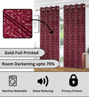 FABREEVA 152.4 cm (5 ft) Velvet Room Darkening Window Curtain (Pack Of 2)