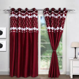 Heart Home 214 cm (7 ft) Silk Semi Transparent Door Curtain (Pack Of 2)