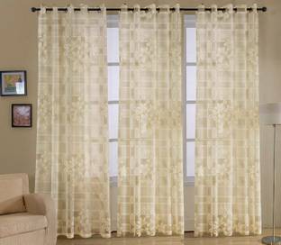JUBILANT HOME FASHION 274 cm (9 ft) Net Semi Transparent Long Door Curtain (Pack Of 3)