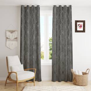 Kraftiq Homes 274 cm (9 ft) Velvet Room Darkening Long Door Curtain (Pack Of 2)