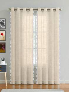 HOMEMONDE 274 cm (9 ft) Long Door Cotton Transparent Curtain (Pack Of 2)