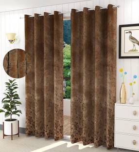Kraftiq Homes 214 cm (7 ft) Velvet Room Darkening Door Curtain (Pack Of 2)