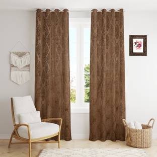 Kraftiq Homes 152 cm (5 ft) Velvet Room Darkening Window Curtain (Pack Of 2)