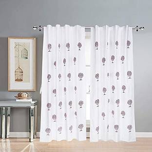 LINENWALAS 274 cm (9 ft) Cotton Semi Transparent Long Door Curtain (Pack Of 2)