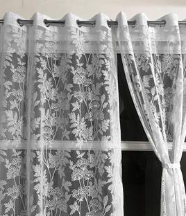 SHARAN CREATIONS 274 cm (9 ft) Long Door Polyester, Net Semi Transparent Curtain (Pack Of 2)