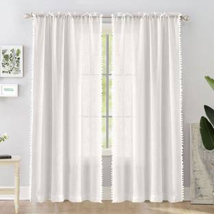 HOMEMONDE 213 cm (7 ft) Door Cotton Transparent Curtain (Pack Of 2)
