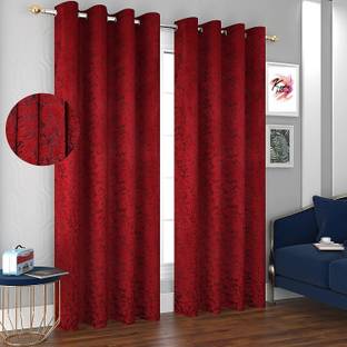Kraftiq Homes 274 cm (9 ft) Velvet Room Darkening Long Door Curtain (Pack Of 2)