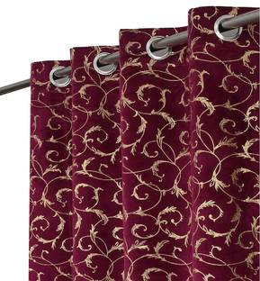 FABREEVA 152.4 cm (5 ft) Velvet Room Darkening Window Curtain (Pack Of 2)