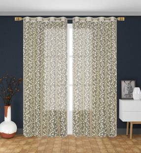 Brand Roots 274 cm (9 ft) Polycotton Semi Transparent Long Door Curtain (Pack Of 2)