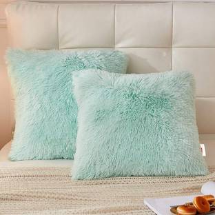 Cyuteenuts Fur Pillow Microfibre Solid Cushion Pack of 2