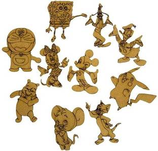 lei diy Pre-Marked MDF 4 Inch Cartoon Character Shapes Cutout Set of 10 for DIY Crafts Wooden Cut-outs