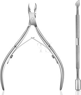 THR3E STROKES Cuticle Pusher Cuticle Nipper Stainless Steel Cuticle Trimmer & Remover Tool Set Dual Ended Cuticle Pusher