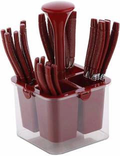 Plantex Oppo Cutlery Set with Storage Box/Spoon Set/Spoon Stand for Kitchen and Dining (24 Pieces - Brown) Stainless Steel, Plastic Cutlery Set