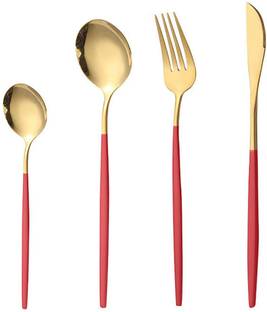 pepplo 18/10 Stainless Steel Satin Finish Flatware Set(Red,Set of 4 ) Stainless Steel Cutlery Set
