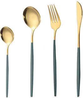pepplo 18/10 Stainless Steel Tableware Sets,Gold Flatware Set (Green,Set of 4) Stainless Steel Cutlery Set