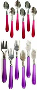 VACULACE Steel 6 Fork & 6 Spoons with Plastic Handle for Dining Table (Set of 12) Stainless Steel, Plastic Cutlery Set