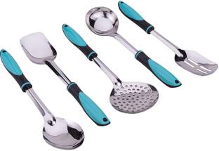 Solino Serving And Cooking Spoons Set of 5 pc, Stainless Steel, Plastic Cutlery Set