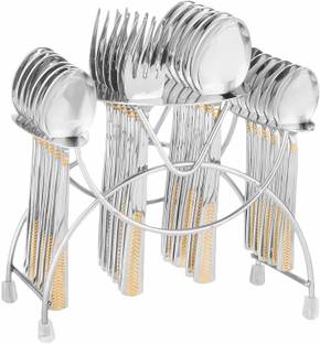 FnS Midas 24 Karat Gold Plated - 6 Dinner Spoon, 6 Fork, 6 Tea Spoons & 6 Baby Spoon Stainless Steel Cutlery Set