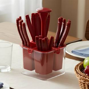 Plantex Oppo Cutlery Set with Storage Box/Spoon Set/Spoon Stand for Kitchen and Dining (24 Pieces - Brown) Stainless Steel, Plastic Cutlery Set