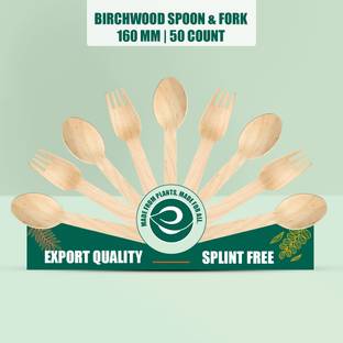 ECO SOUL [160 mm] Biodegradable Spoon & Fork Disposable Bamboo Cutlery Set
