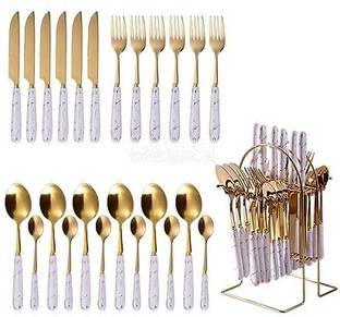 Merish Spoon Fork & Knife Set Cutlery Set with Stand Stainless Steel Cutlery Set