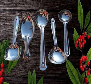 Solino Steel Serving Spoon Set for Dining Spoon Curry/dal/Rice/Pasta Cuttlery Stainless Steel Cutlery Set