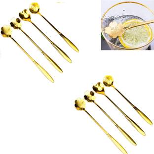 NIRMATSARAY 8pcs Golden Spoon Set/Coffee Spoon/Dessert Spoon/Cutlery Kitchen Tableware Disposable Stainless Steel Cutlery Set