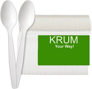 PEARSILK White Compostable Spoons 25 Pack Disposable CPLA 6.2 in Disposable Wooden Cutlery Set