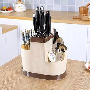Finner Drake Self-Draining Utensil Holder – Cutlery & Knife Organizer, Beige Plastic Cutlery Set