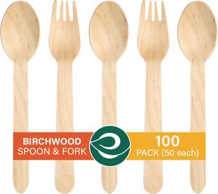 ECO SOUL [160 mm] Biodegradable Spoon & Fork Disposable Bamboo Cutlery Set
