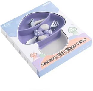 Kruvad Mushroom Kids Silicone Cutlery Feeding Kit Tableware Baby Dinner Plate Set Silicone Cutlery Set