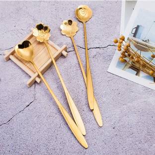 NIRMATSARAY 4pcs Golden Spoon Set/Coffee Spoon/Dessert Spoon/Cutlery Kitchen Tableware Disposable Stainless Steel Cutlery Set
