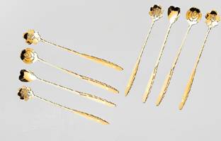 GOPINATH AUTOLINK 8pcs Golden Spoons Coffee Spoon Flower Teaspoons Desserts Spoons Stainless Steel Cutlery Set