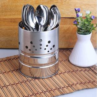 HOMFRO Silver Line Spoon 18 Spoon With Cutlery Holder Stainless Steel Cutlery Set
