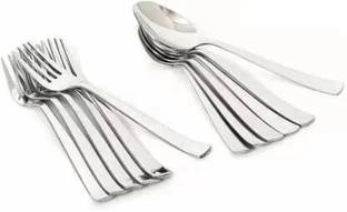 VIJAY EXPORT Stainless Steel Table Spoon & Fork for Tea, Coffee, Sugar, Condiments & Spices - Set of 12 (Contains 6 Table Spoons, 6 Forks) Steel Cutlery Set