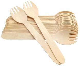 Prakritii Cultivating Green PRAKRITII 140mm Disposable Wooden Spork | Ideal For Fruit & Salad | Eco-Friendly Disposable Wooden Cutlery Set