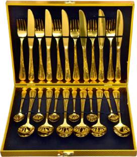 D-mark ®Luxury premium hotel restaurant kitchen Gold plated carving design 304 grade Stainless Steel Cutlery Set