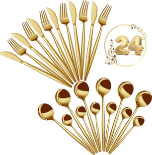 मनीषा वेयर A Unique Profile, A Luxurious Finish | Polished Gold Flatware | Design H स्टेनलेस स्टील कटलरी सेट