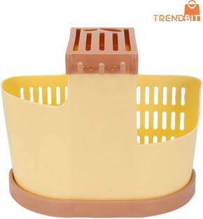 TRENDBIT 3 in 1 Multi Functional Self Draining Organizer Chopsticks Basket | Spoons, Knife & Other Kitchen Cutlery Storage Holder Stand (Pack of 1) (Multicolour) (4 COLOUR) Disposable Plastic Cutlery Set