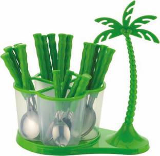 Lion Lender Extra Ordinary 24 pcs Revolving Coconut Cutlery Set(Green) Stainless Steel, Plastic Cutlery Set
